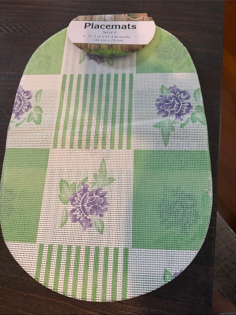Place Green and Purple Floral Check Placemat